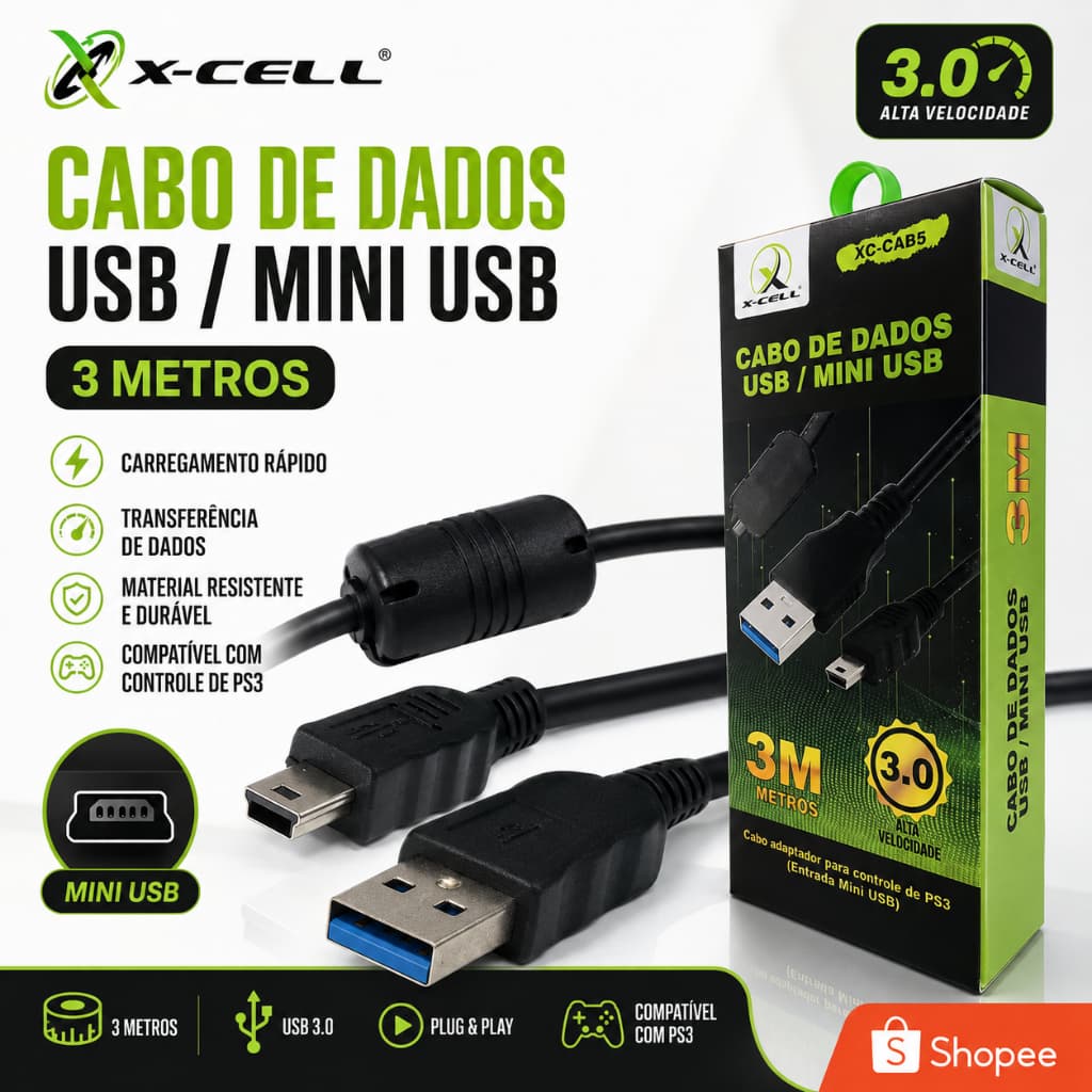 Cabo Carregador Controle P3 V3 USB 3.0 - XC-CAB5 - X-CELL