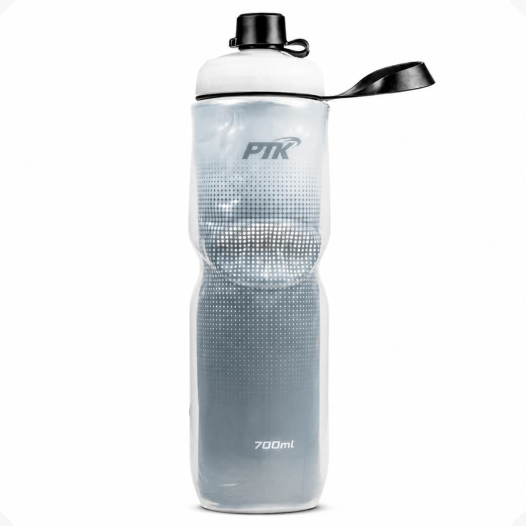 Caramanhola Garrafa Térmica 700ml PTK Full Parede Dupla Bico Bike Ciclismo Squeeze Academia Com Protetor Flexível