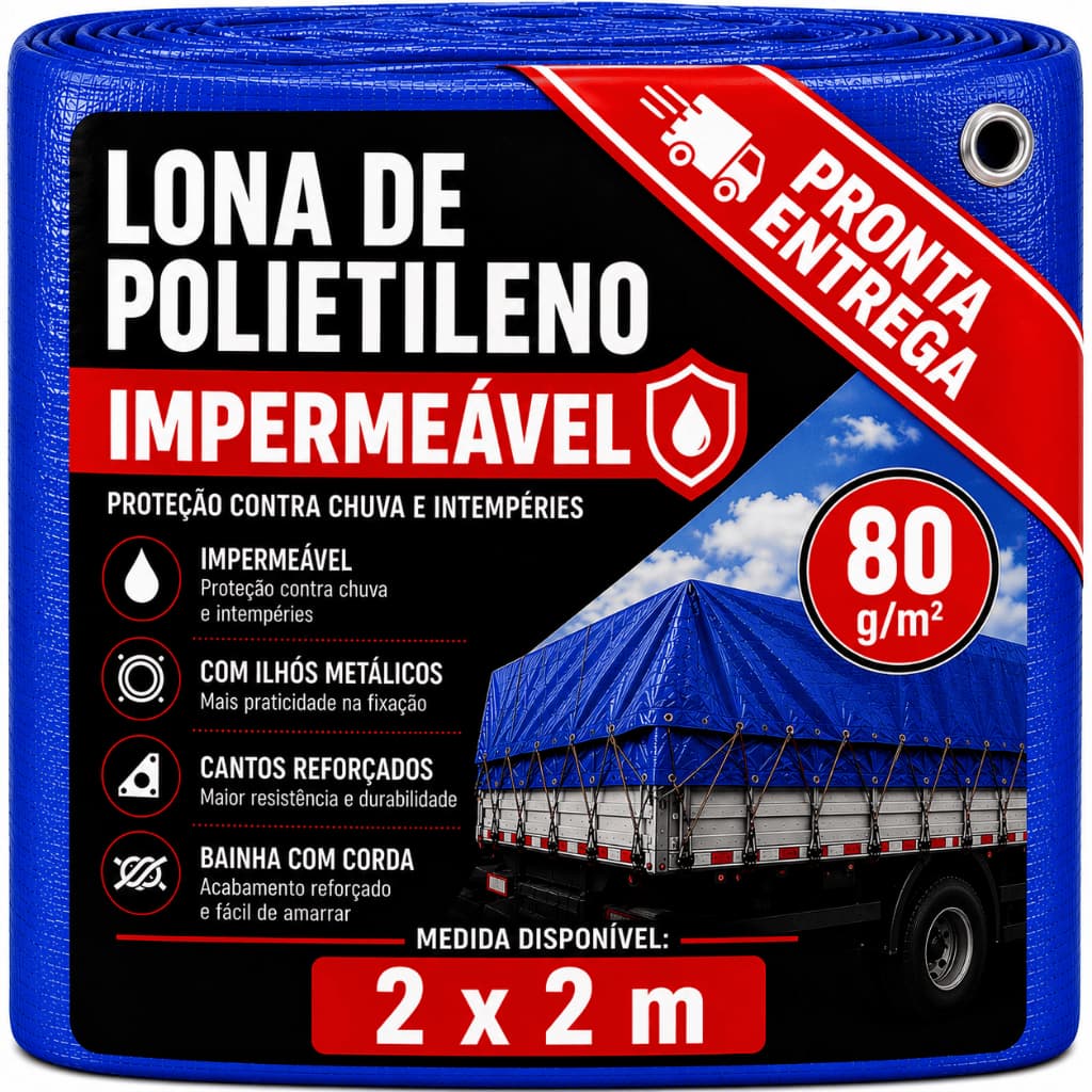 Lona 2x2 Azul 80/m² Impermeavel Piscina Barraca Camping Telhado Praia Resistente Com Ilhós