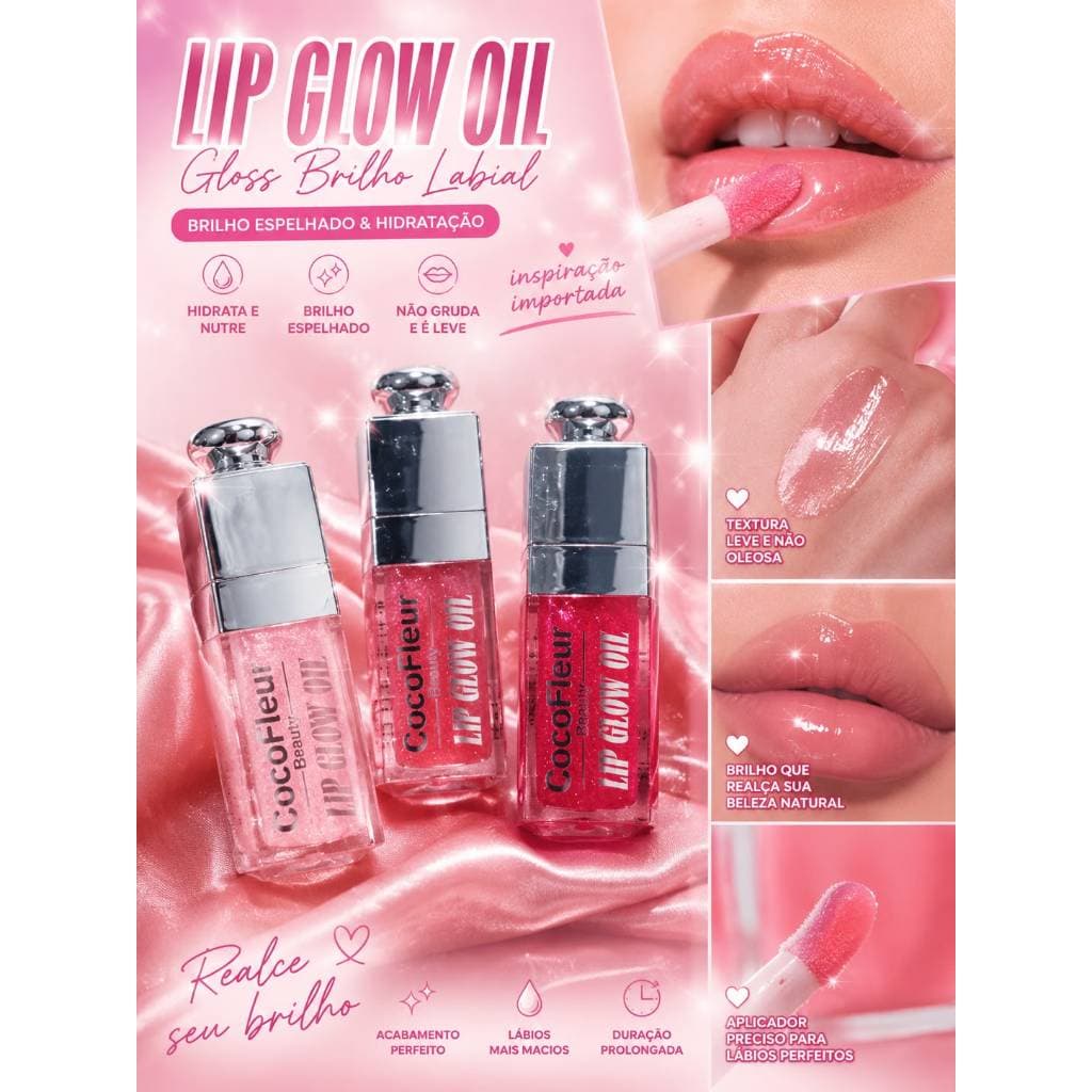 CocoFleur Beauty Lip Glow Oil Brilho Labial Hidratante com Glitter Contém 8g