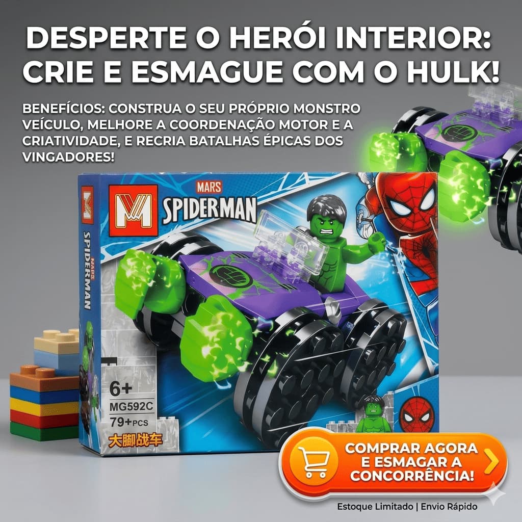 Blocos De Montar Carrinho Do Hulk Brinquedo Infantil Menino Kit Super Heróis Vingadores Com Mini Boneco 79 Peças