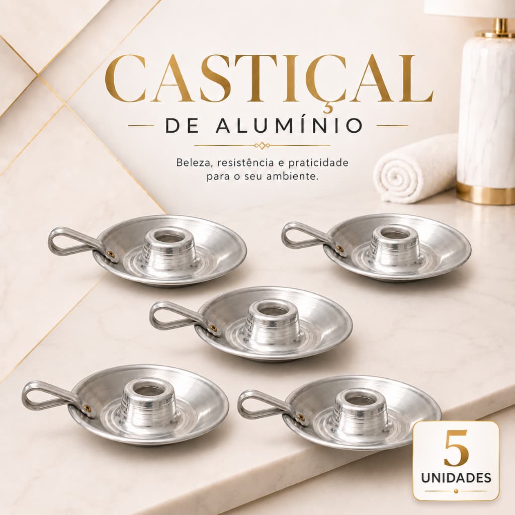 Kit 5 Castiçais Alumínio Prata Para Vela Palito Igreja Altar Decoração