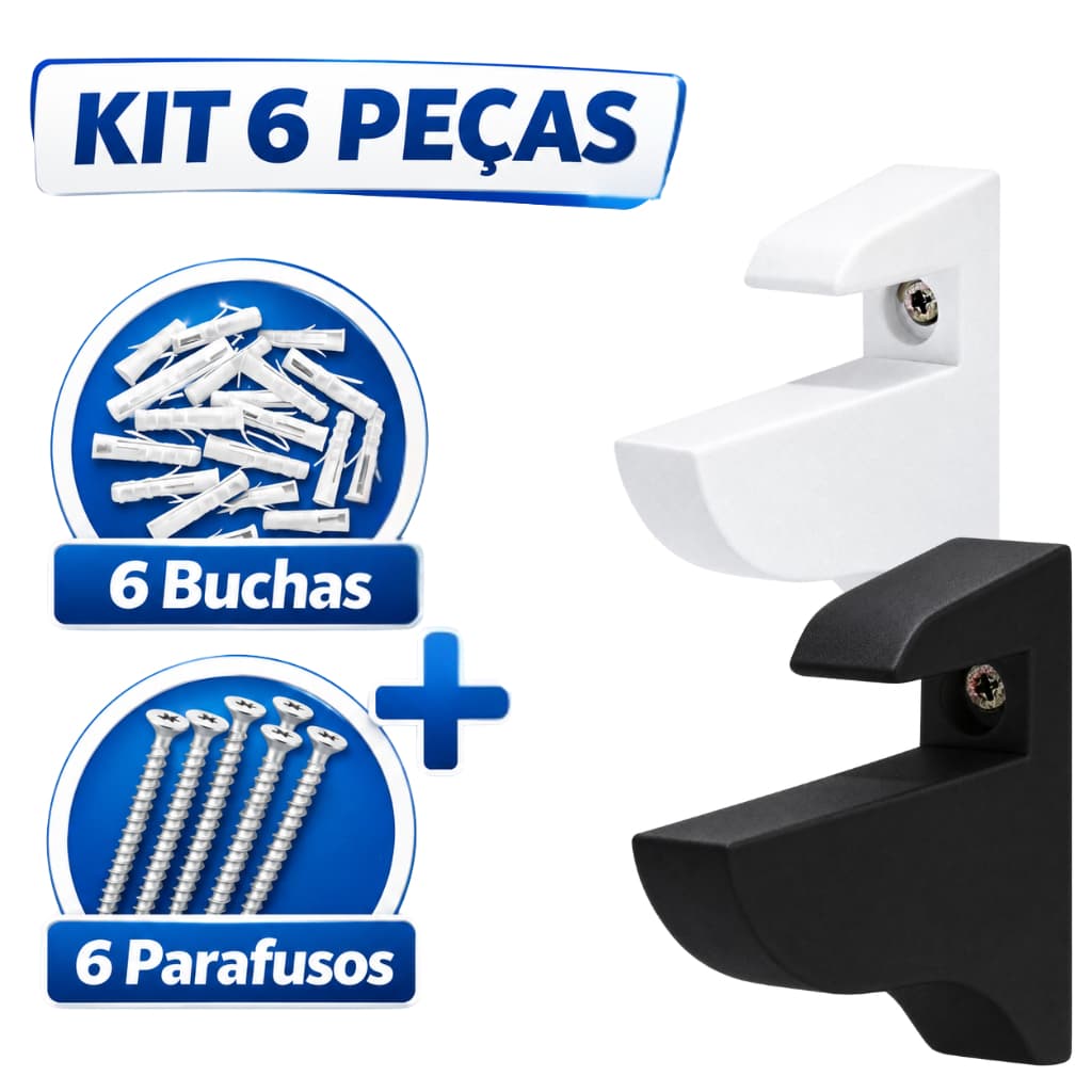 Kit 6 Suportes Bico De Tucano Preto Prateleira Suspensa Vidro MDF Reforçado