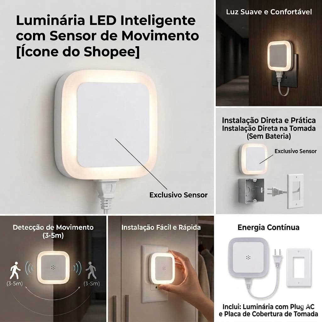 kit 2 Luz noturna LED de tomada com sensor de luminosidade quartos de bebe infantil corredor escada