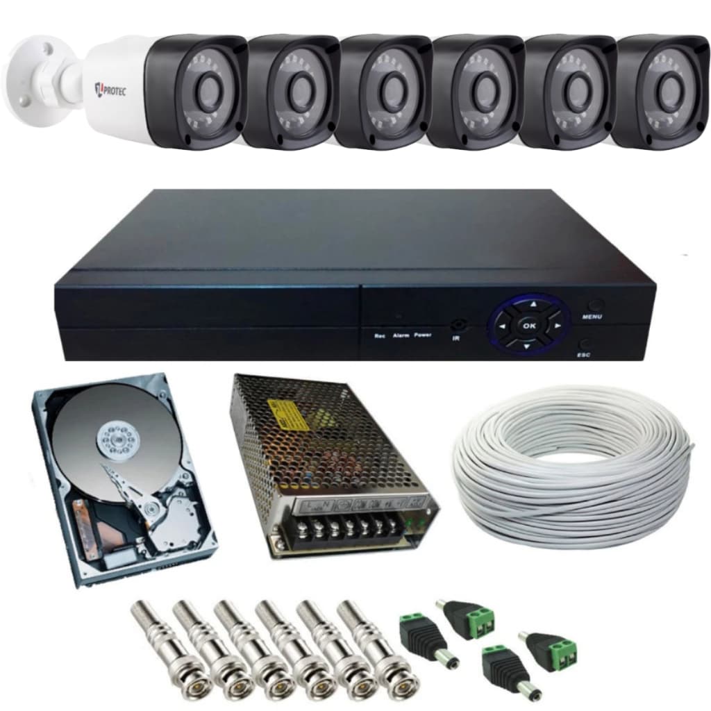 Kit 6 Câmeras de Segurança Ahd 1.3 Megapixels 36 Leds Infravermelho Dvr 8 Canais Multi Hd
