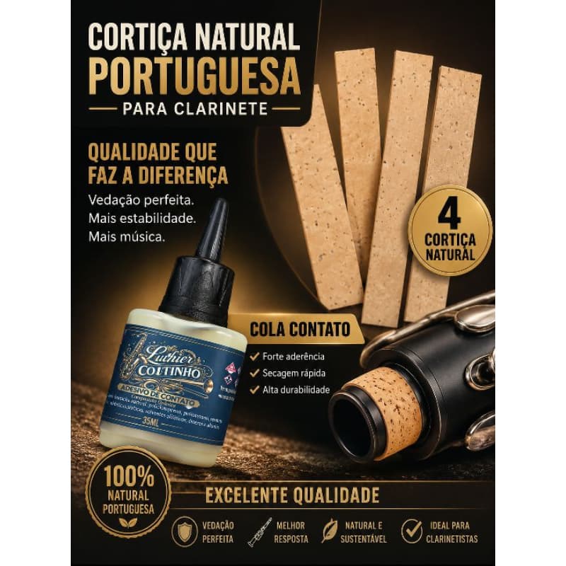 kit 4 Cortiça Portuguesa para Clarinete + Cola Contato ( LEIA A DESCRIÇÃO)