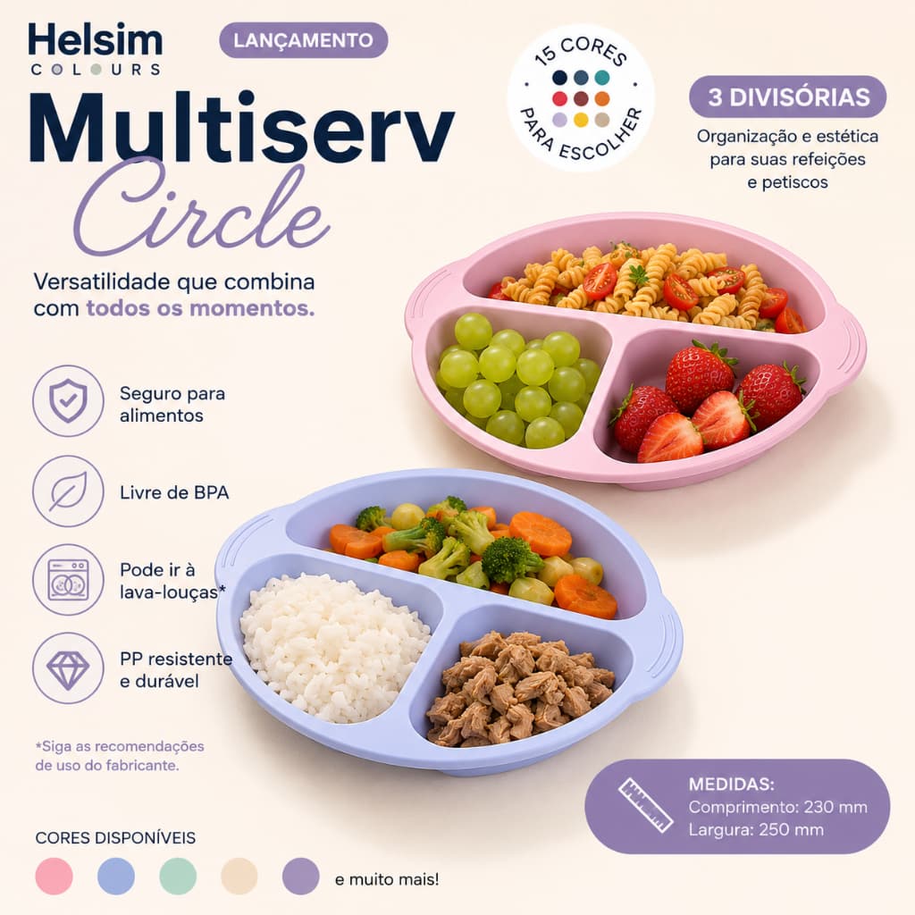 Prato infantil com 3 divisórias introdução alimentar Livre de BPA