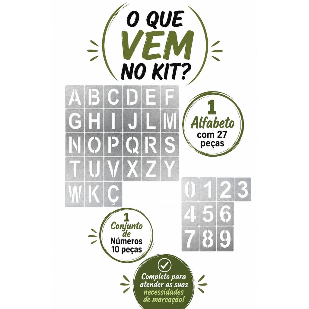 Kit Stencil Molde Alfabeto Vazado Chapa Aço Altura 30cm