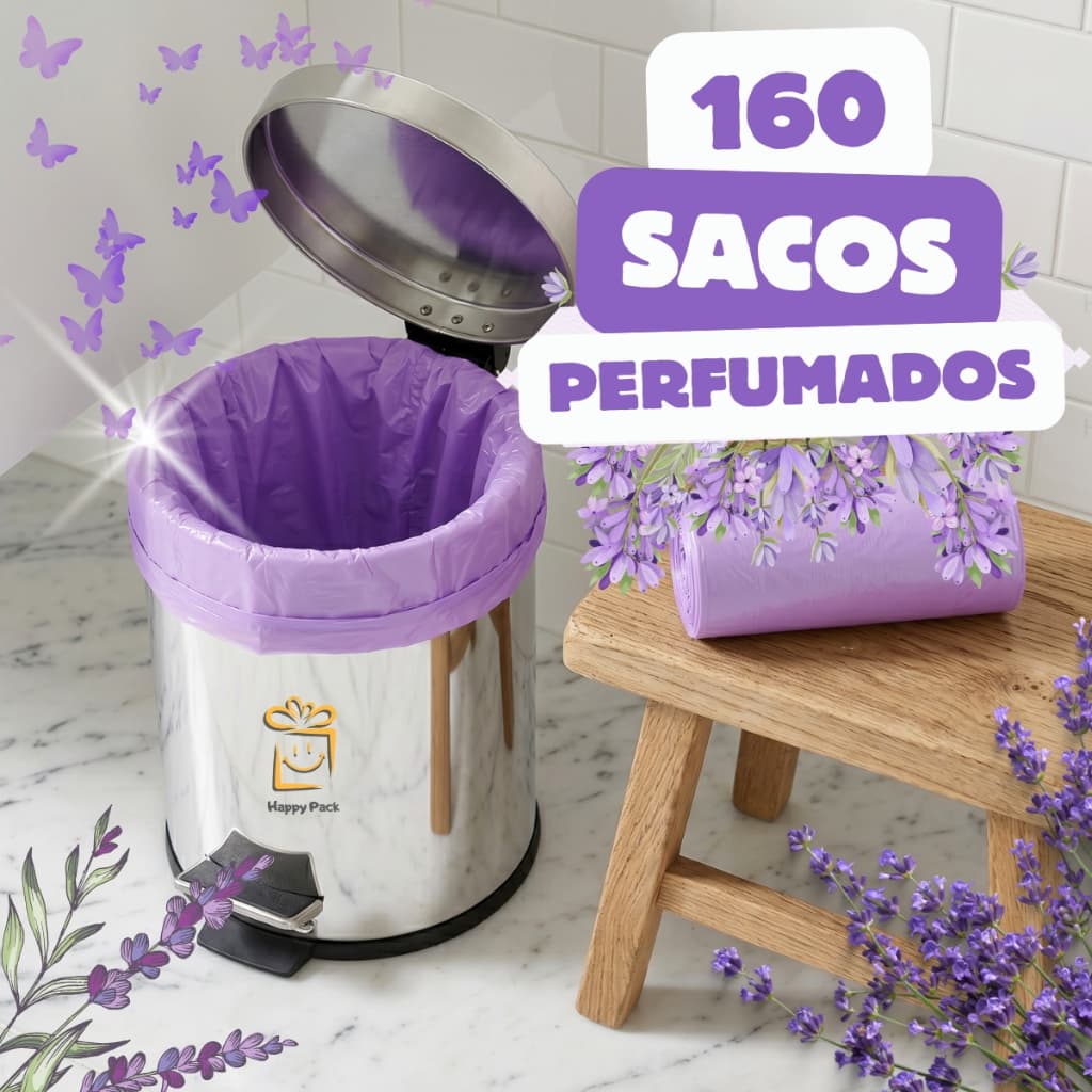 Kit 160 Sacos de lixo Perfumado 34X38 Banheiro Lixinho Lavanda Chá Branco Diva Rosa