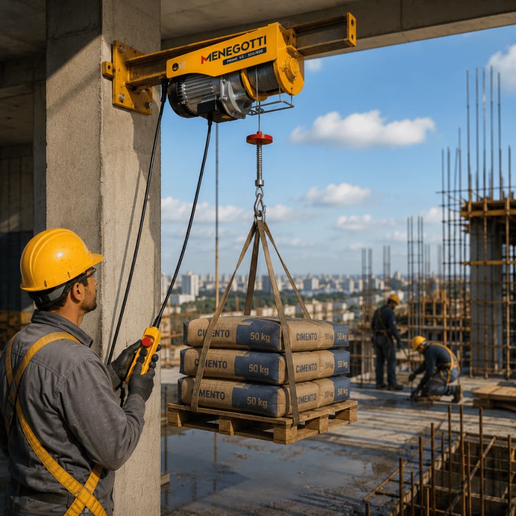 Guincho Elétrico Menegotti Coluna Uso Profissional 300 / 600 KG Carga Elevação Obras Reformas Casa