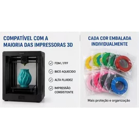 Kit de Filamento Pla com 20 Cores 100m Caneta 3D Refil