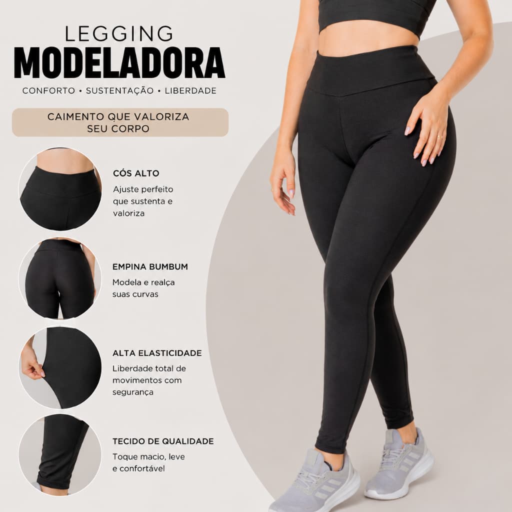 Calça Legging Feminina Cós Alto Suplex Academia Fitness Modeladora Não Transparente