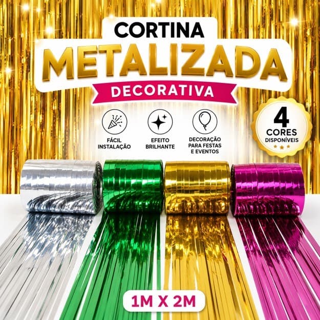 Kit 3 Cortina Metalizada Decoração 1x2m Prata Festa Evento Parede Fundo Festas Decorações Painel