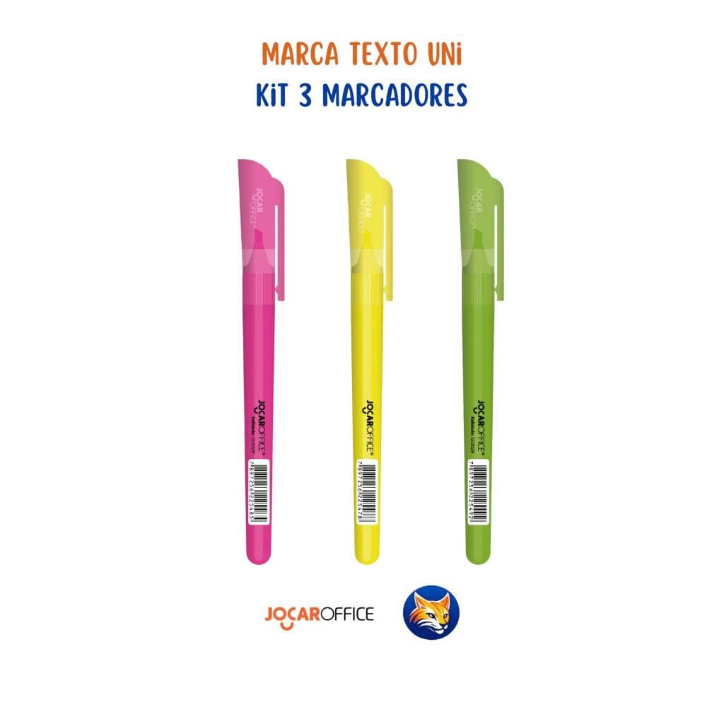 Kits de Marca Texto Neon Uni com 2 ou 3 Jocar Office - Nas Cores Amarelo, Rosa e Verde