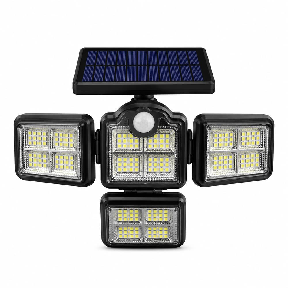 4 Cabeças Luminária Solar LED Externa Sensor de Presença Refletor Impermeável Para Jardim Quintal Muro Parede