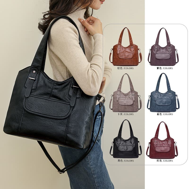 Bolsa Feminina Tote Grande Capacidade Couro PU Macio Ombro Transversal Vintage Bolsa Mãe Elegante Trabalho