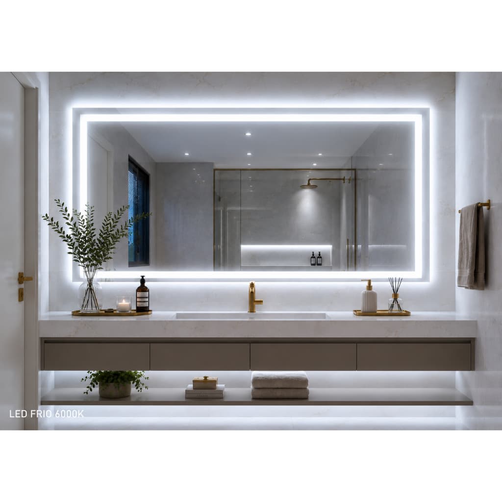 Espelho LED 80x100 Retangular Jateado Grande Sofisticado Iluminado 3 Tons de Luz Touch Bivolt