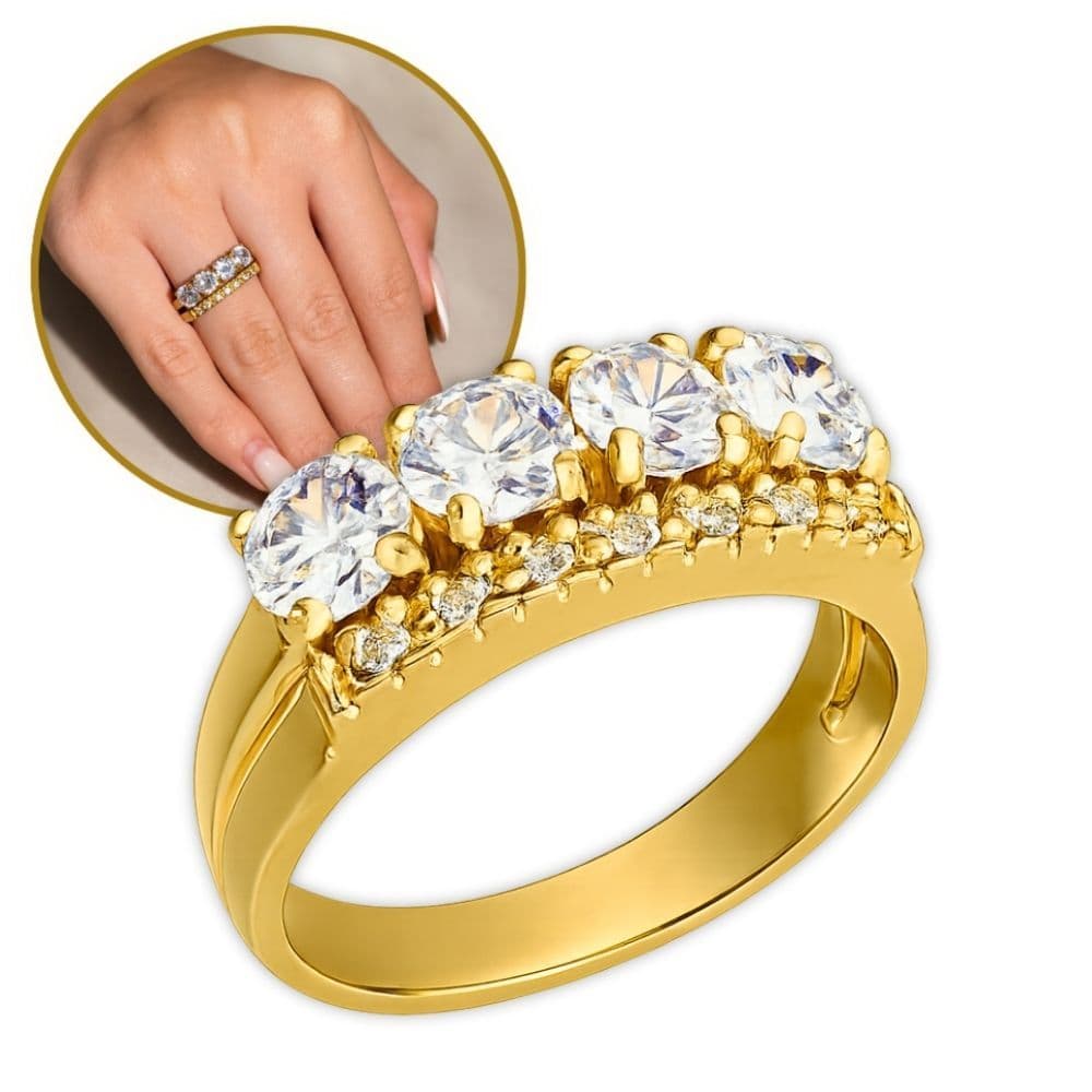 Anel Aparador Feminino Moeda Antiga Dourado com Zircônias Brilhantes Luxo