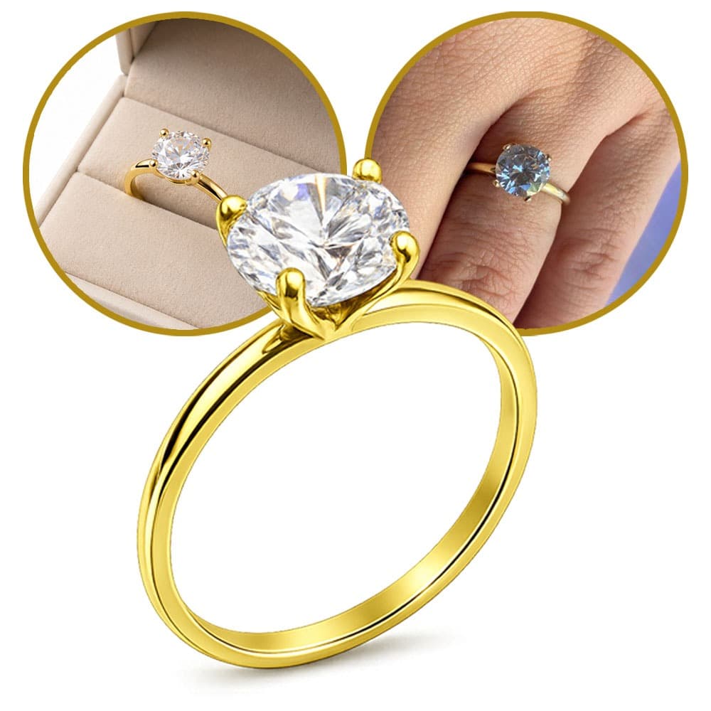 Anel Solitario Feminino 100% Moeda Antiga Dourado Pedra Zircônia 7mm Brilhante