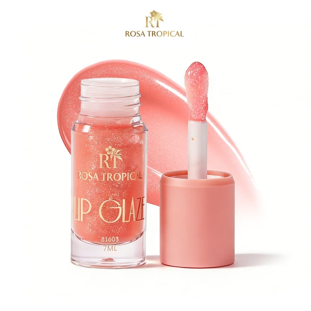 Lip Gloss ROSA TROPICAL Hidratante com Microglitter Efeito Glow Lábios Macios e Revitalizados
