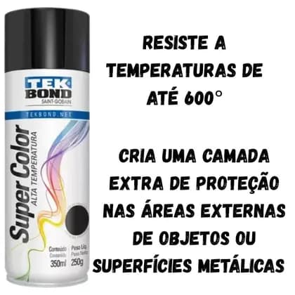 Tinta Spray Alta Temperatura 350 ml Tek Bond Preto Fosco