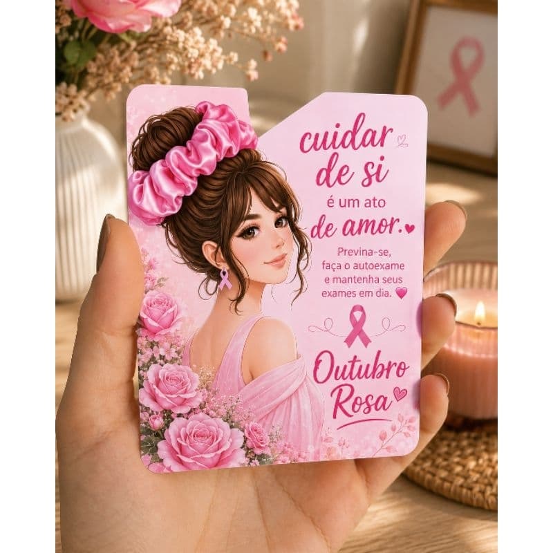 Kit Lembracinhas Outubro Rosa,  Scruchies cetim + Tag Personalizada.  xuxinha Outubro Rosa.
