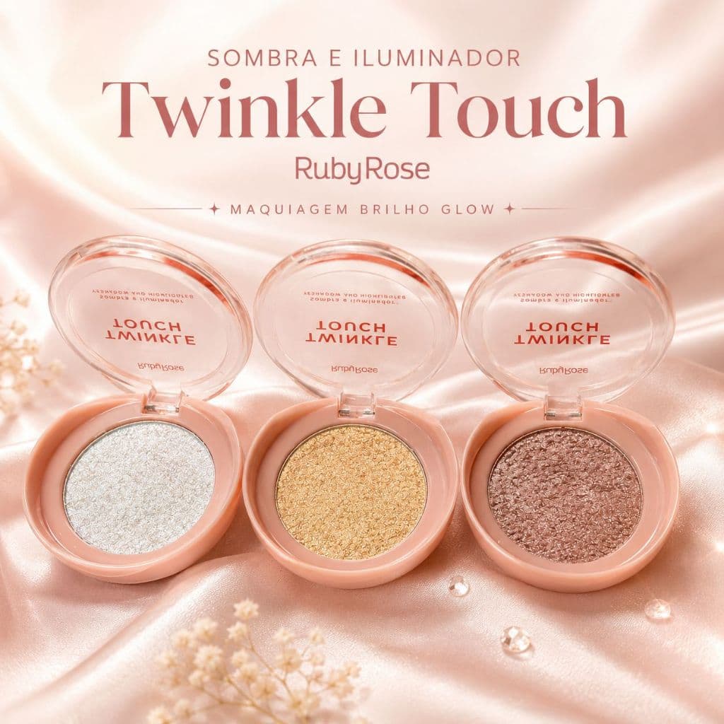 Sombra e Iluminador Ruby Rose Twinkle Touch Maquiagem Brilho Glow