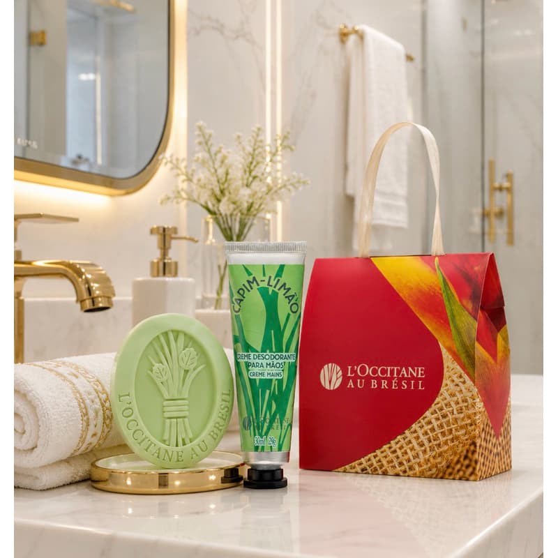 Creme de Mãos Capim Limão 30ml + Sabonete Barra Corporal 50g + Sacola e Cartucho Loccitane Au Brésil