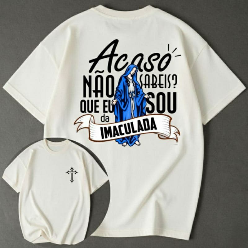 Camiseta Blusa Unissex Nossa Senhora Imaculada Católica Estampada Algodão Fé Proteção Confortávell