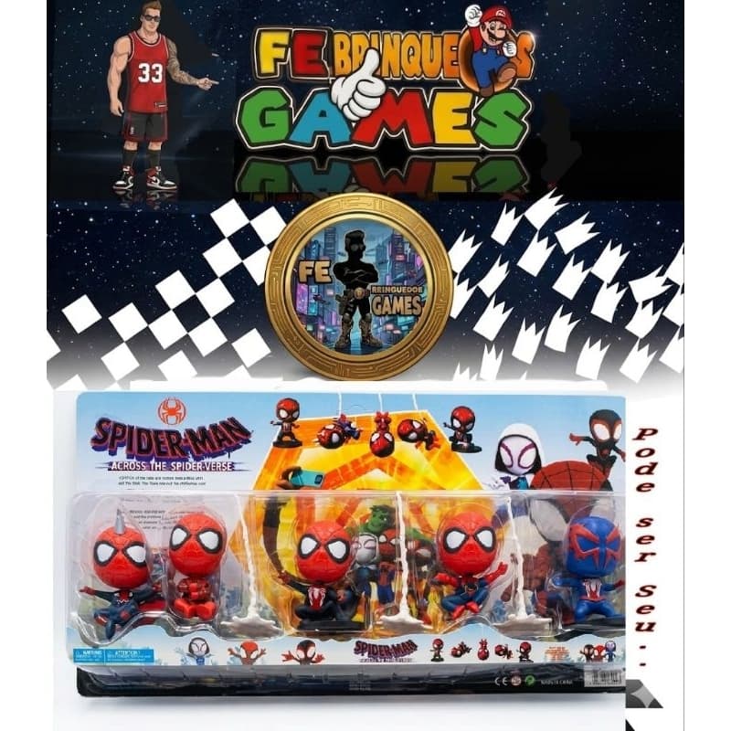 brinquedo Cartelado spider-across the spider verse com 5 bonecos