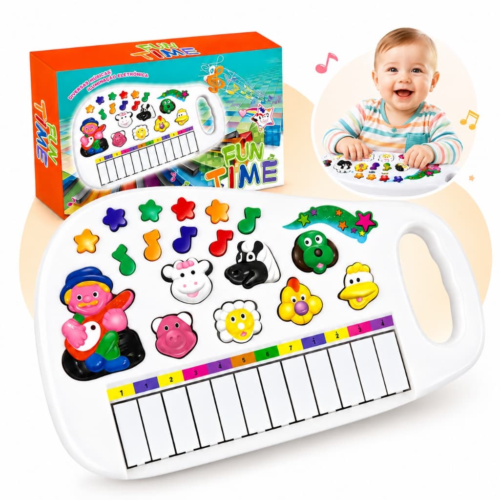 Teclado Fazendinha Piano Pianinho Infantil Criança Musical Com Som De Animais 12 Teclas Kizumba