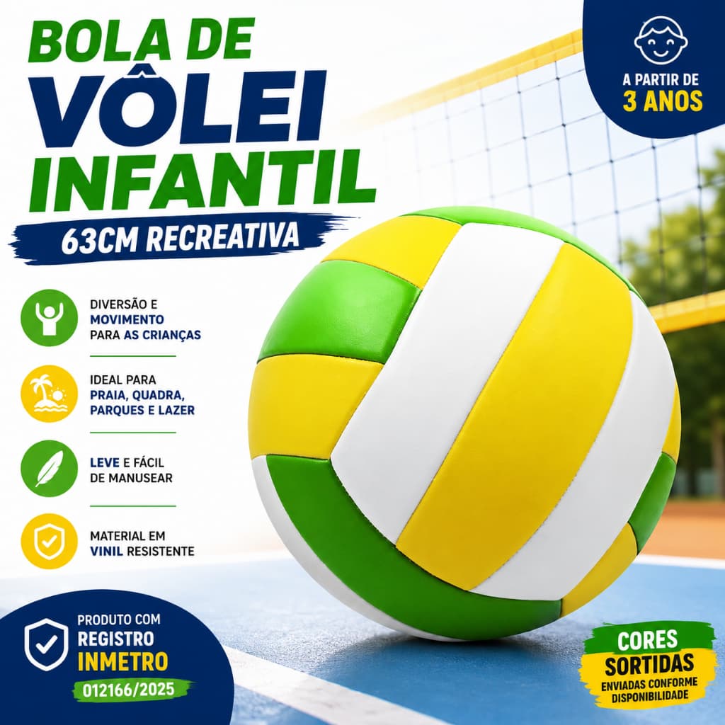 Bola De Vôlei Infantil 63cm Recreativa Leve Em Vinil Para Brincar Em Casa Parque Praia E Quadra