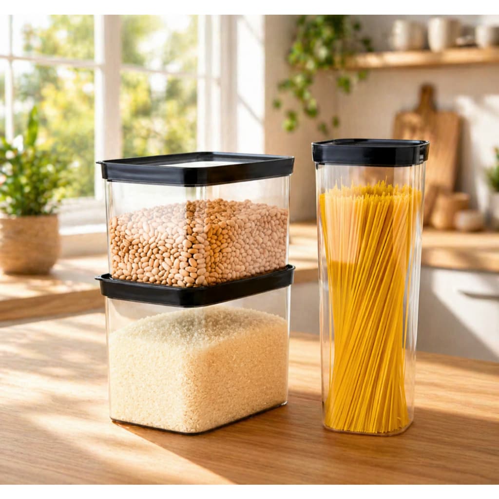 Kit 3 Potes Herméticos HELSIM para Armazenamento, Arroz, Feijão e Macarrão