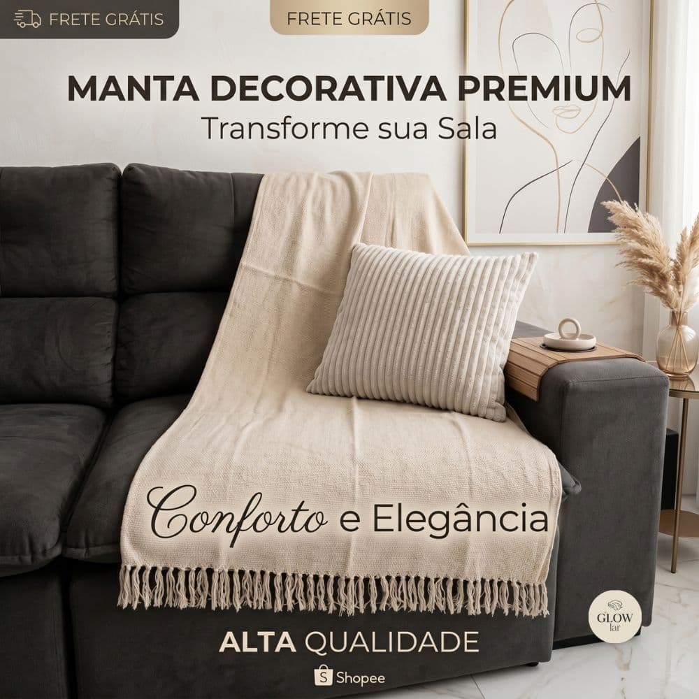 Manta Para Sofá Decorativa Premium 210x120 Tipo Capa Protetora 100% Algodão