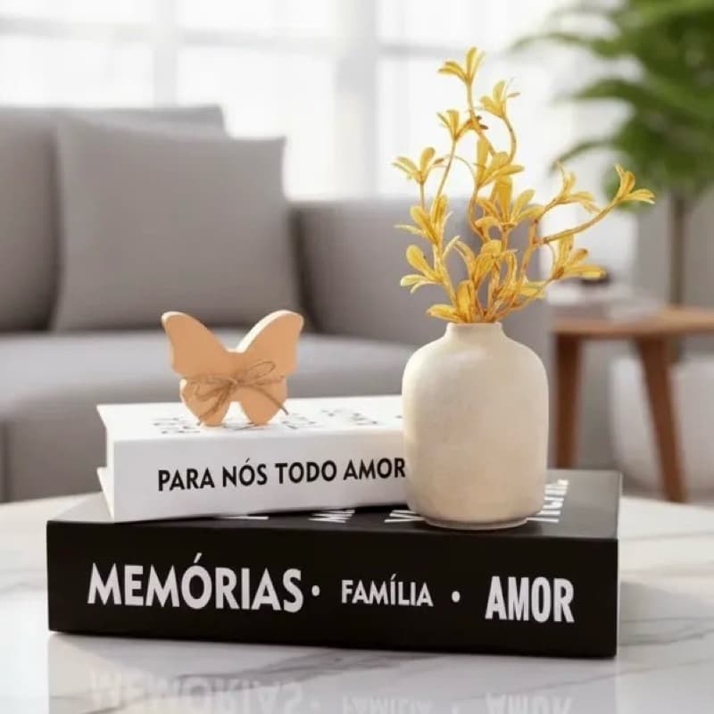 kit butterfly, vaso e flores artificiais, borboleta com lacinho