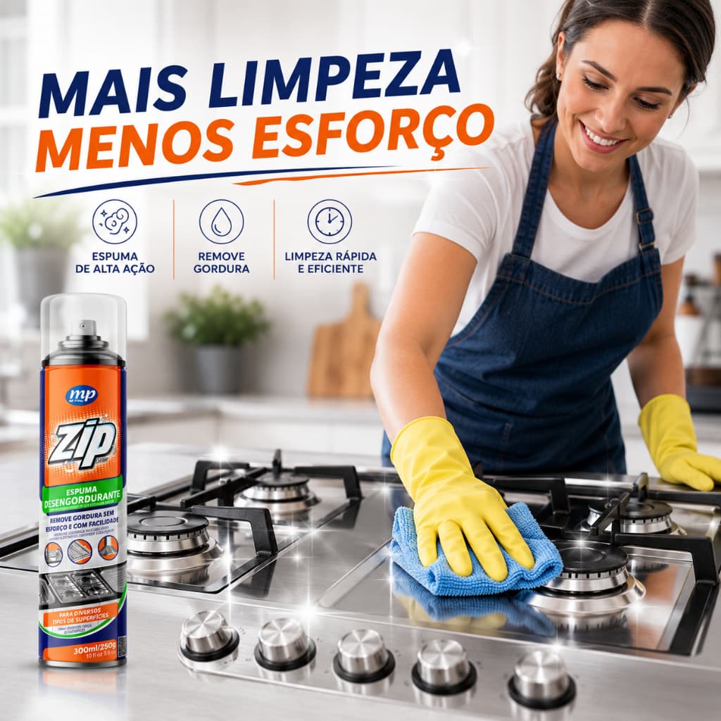 Desengordurante Spray Espuma Zip Clean Limpeza Pesada 300ml Limpa Fogão Panela Remove Gordura