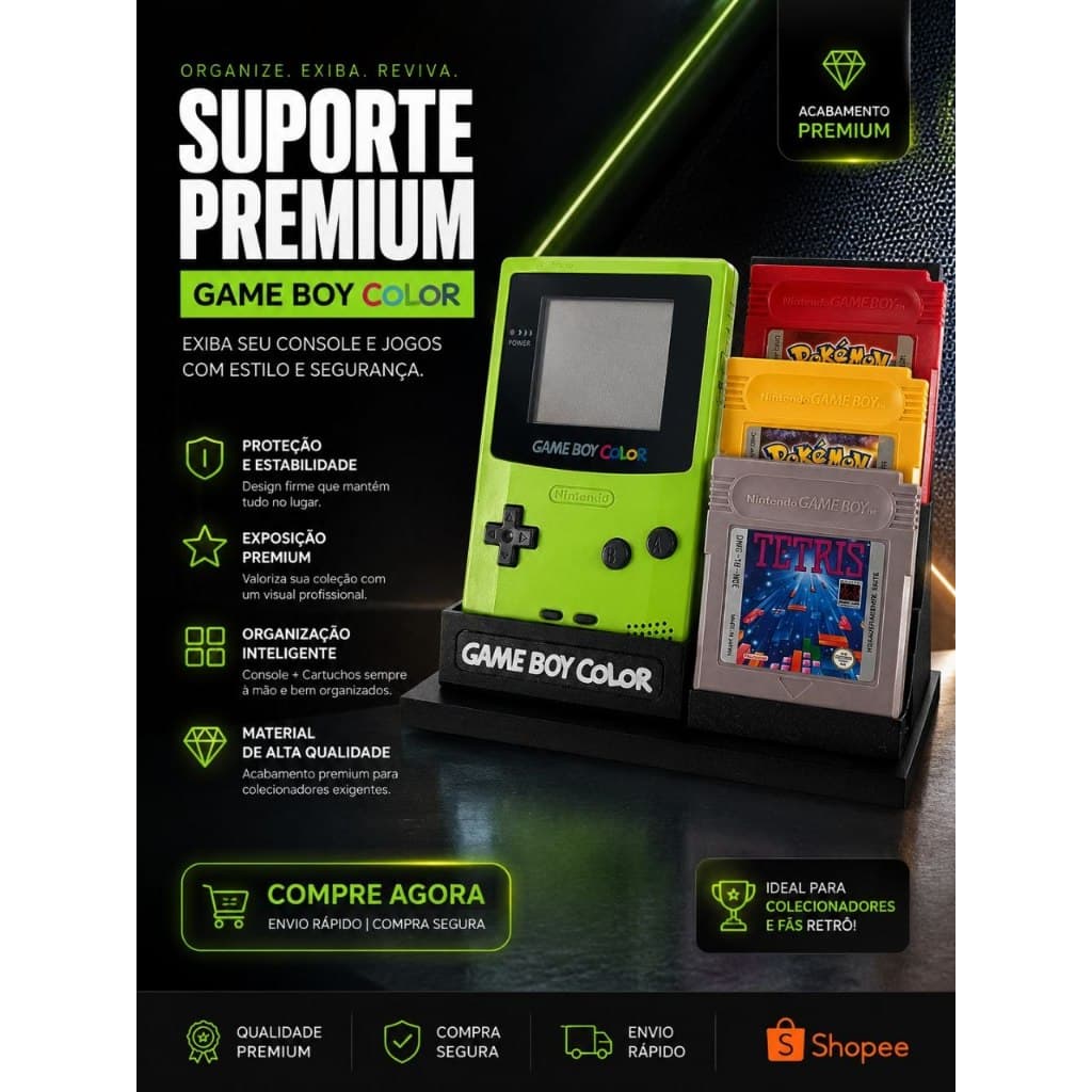Suporte Premium para Game Boy Color + Cartuchos