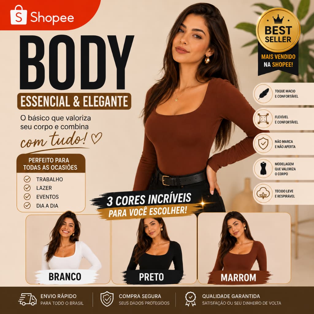 Body Feminino  Manga  Longa  e Body  Decote body  Quadrado body  Segunda  Pele  Justo e  Confortável