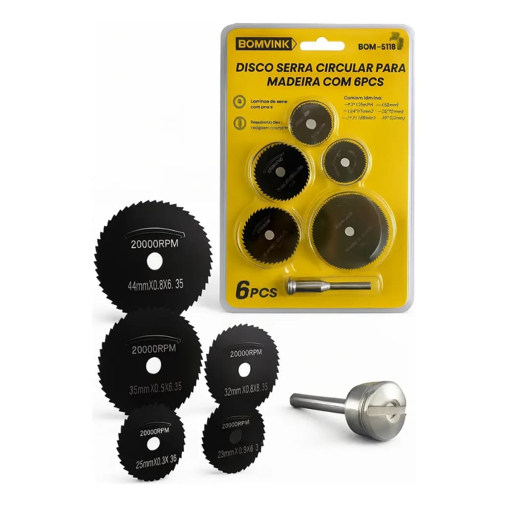 Kit 7 Peças 5 Mini Disco Corte 2 Haste jogo acessorios ferramentas completo  Mini Retifica