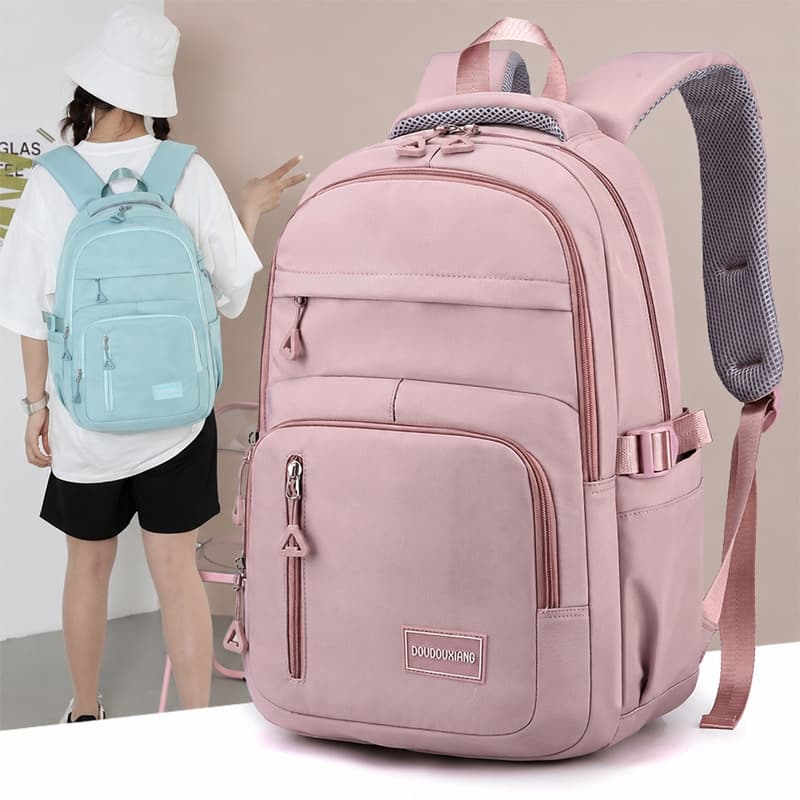 Mochila casual de nylon de grande capacidade para estudantes do ensino fundamental e médio, com várias camadas