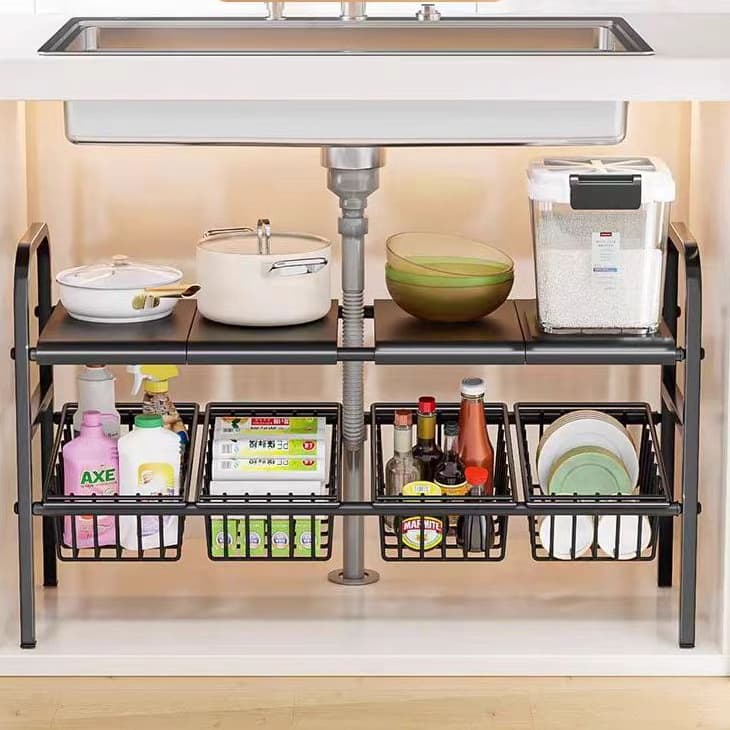 Metal Organizador de Prateleira de Cozinha Dobrável e Ajustável para Pia Prateleira Expansível para