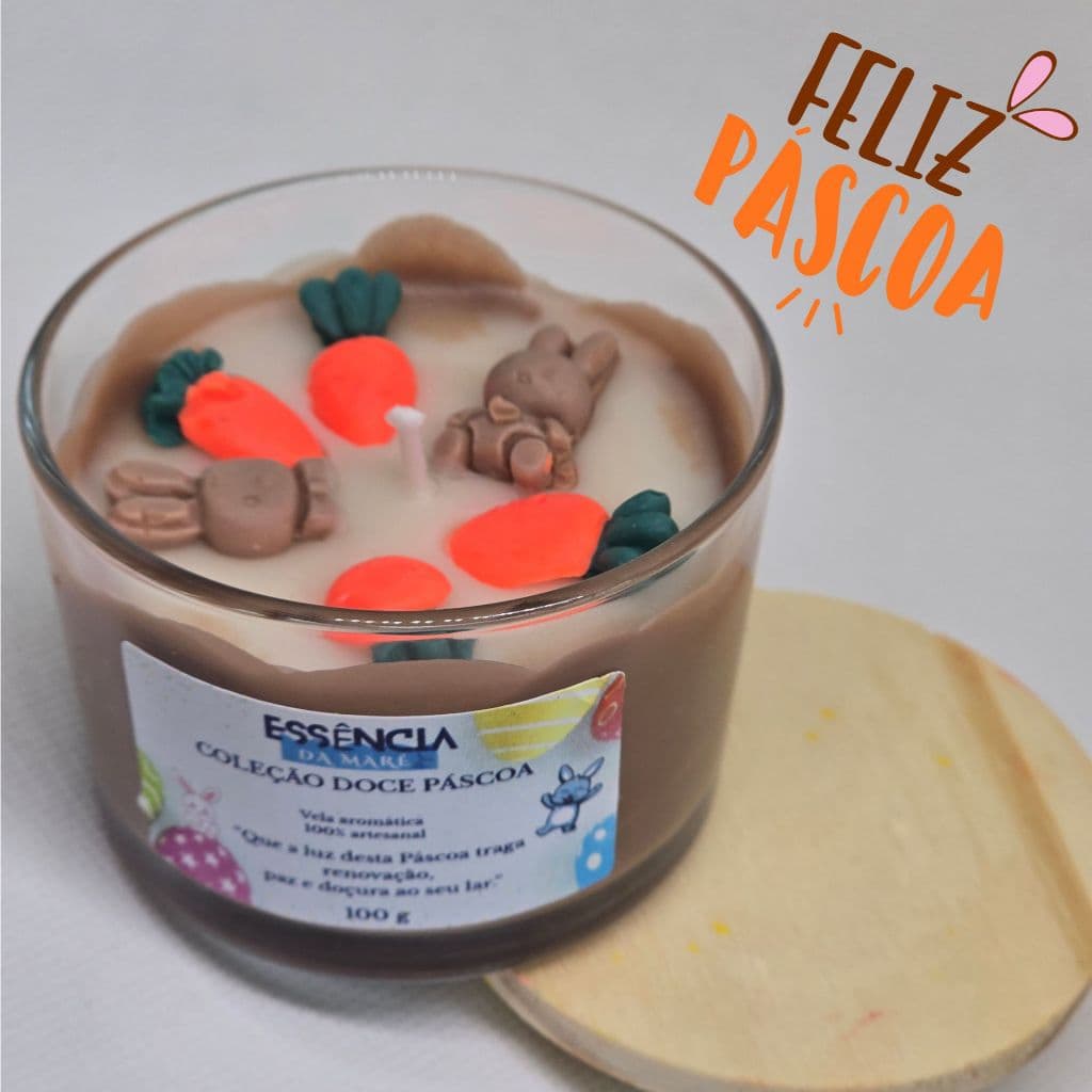 🐰 Vela Aromática de Páscoa Artesanal 100g | Coelhinho e Cenouras | Presente e Decoração