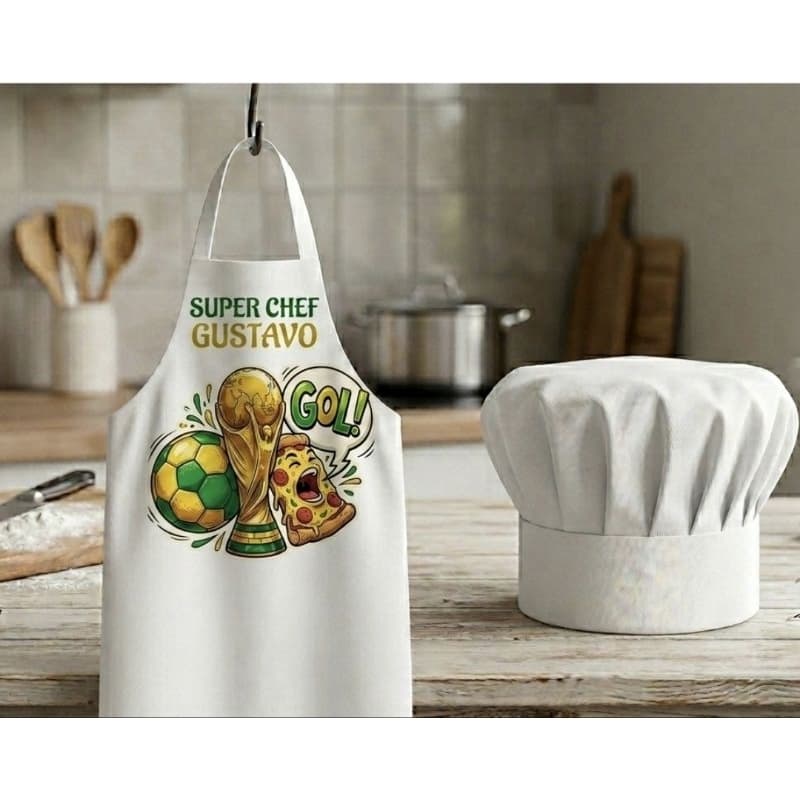 Avental Adulto Seja Um Super Chef Brasil Envie Seu Nome + Chapéu Branco