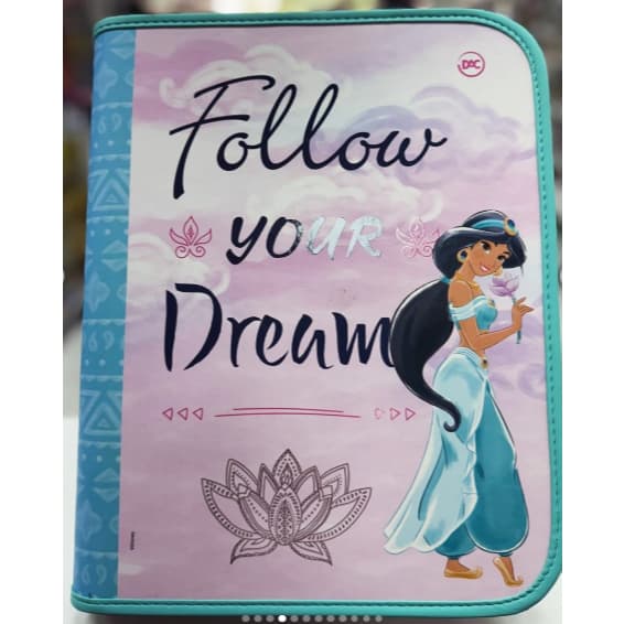 Fichário Argolado Universitário Jasmine Princesa Disney DAC Rosa Feminino Escolar Cp Dura 48 Folhas