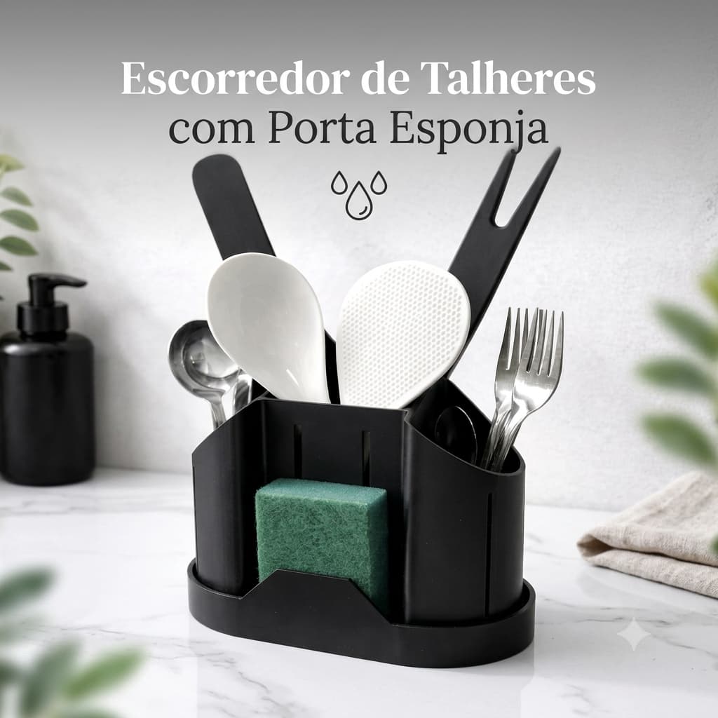 Escorredor de Talheres com Porta Esponja | Organizador de Pia Moderno com Drenagem