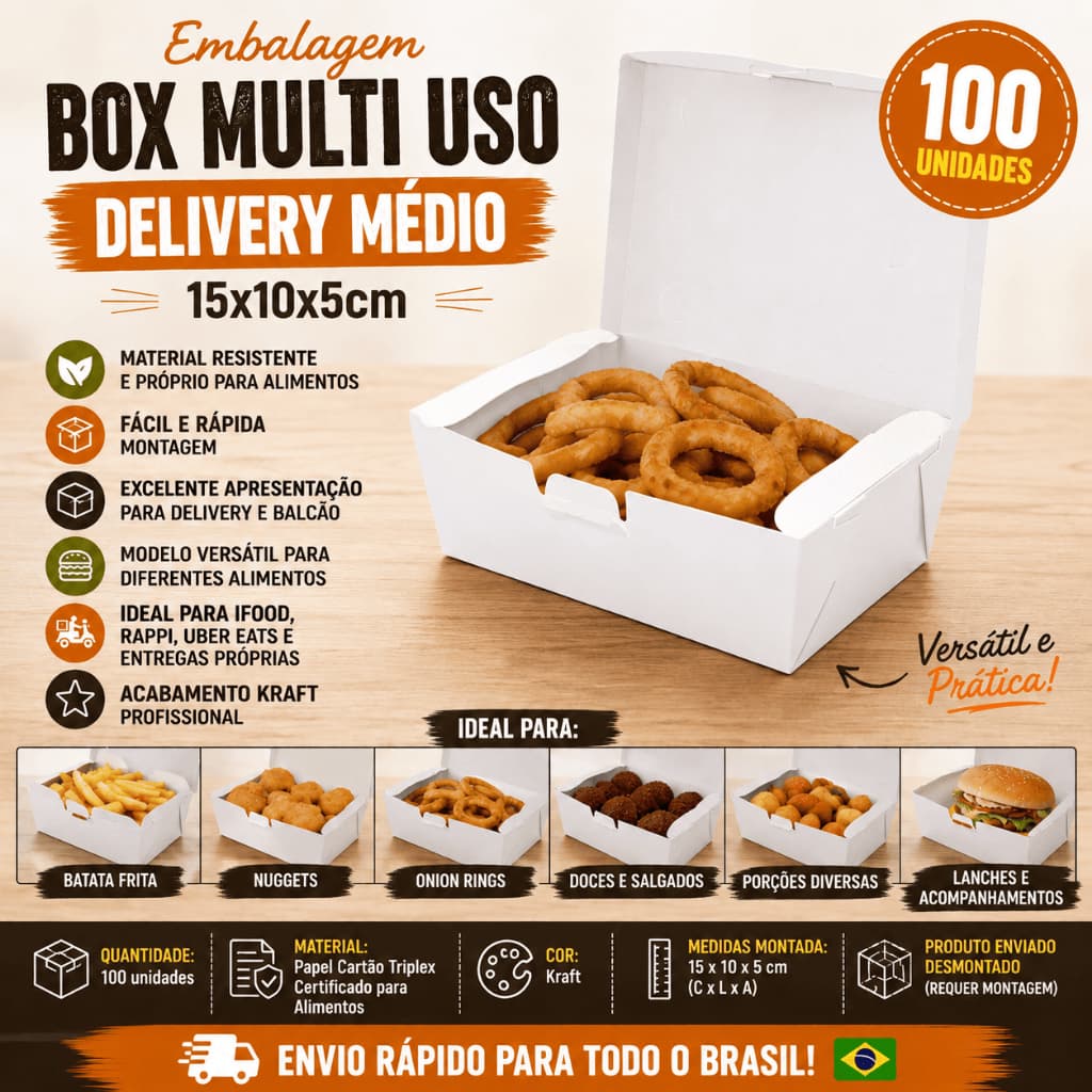 Embalagem Box Nuggets Porções Doces Multi Uso Delivery Médio (15x10x5cm)