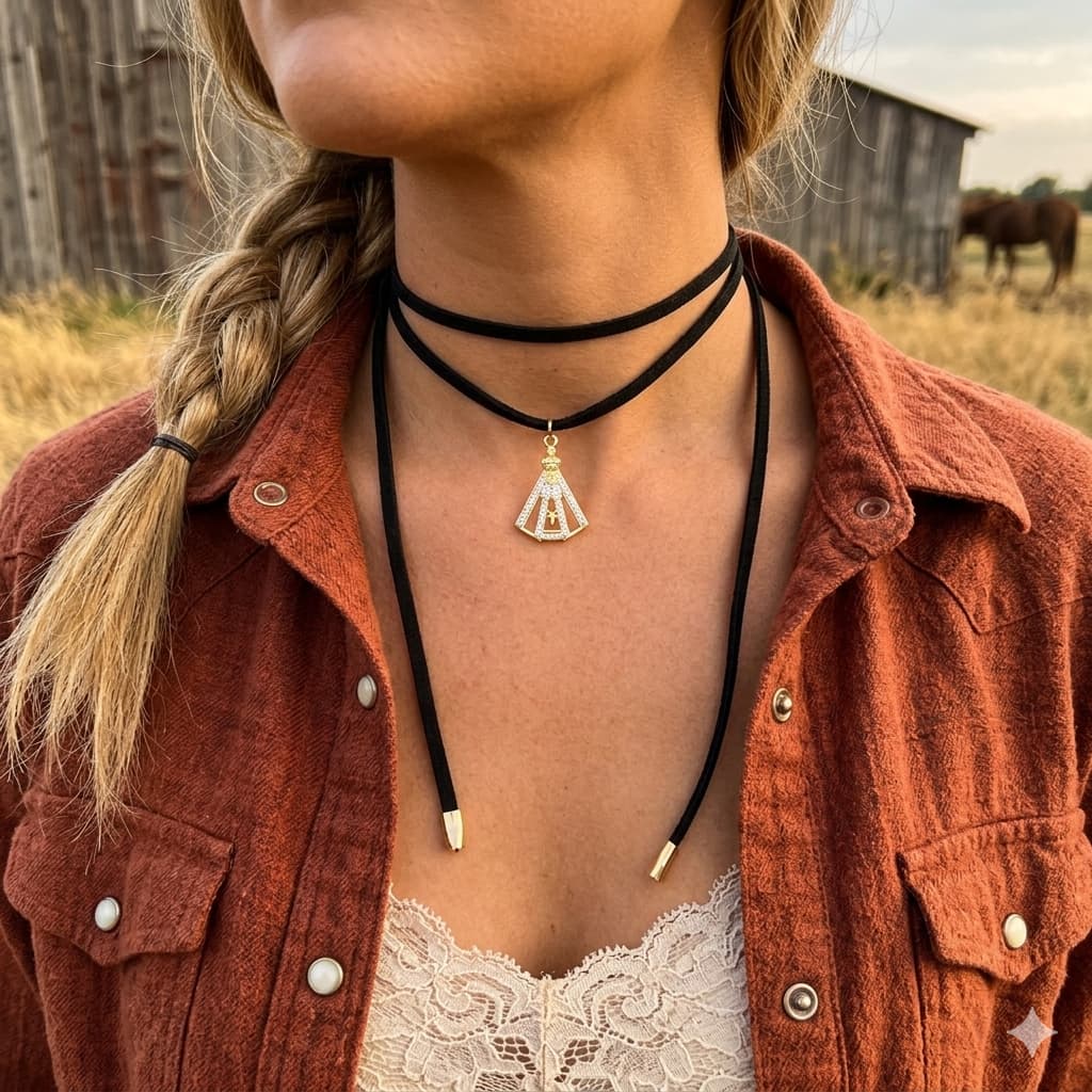 Colar Ana Castela Choker Country Feminino Pingente Nossa Senhora Cravejado