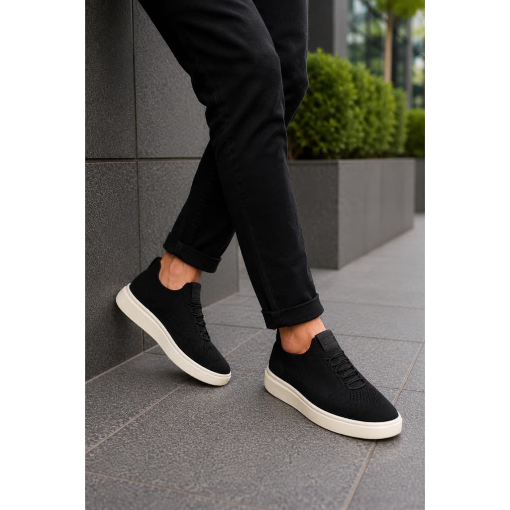 Tênis Casual Knit Masculino Slip Moderno Leve Confortável Preto
