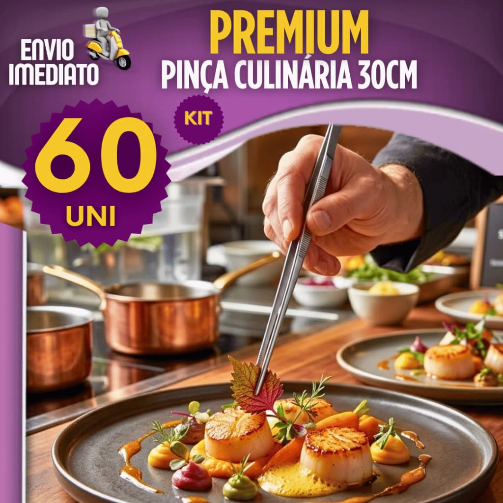 Kit 60 Pinça Culinária Gourmet Profissional Aço Inox Pegador Pinça Gastronomia Chef Restaurante 30cm
