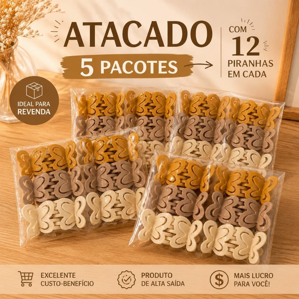 60 Peças Piranha de Cabelo Borboleta Grande Nude Presilha Feminina Elegante Fashion Blogueira Tiktok